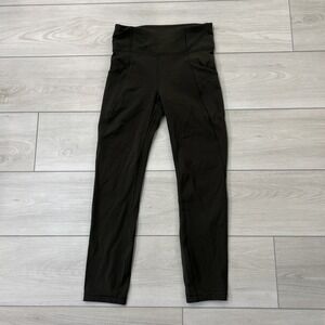 Lululemon Time To Sweat Crop Pocket Leggings Women's Dark Olive Luxtreme Size 4